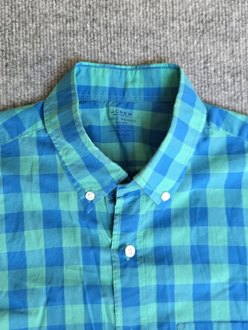 J.CREW Men's Lightweight Check Button-Down Short Sleeve Shirt Blue/Green Size-S